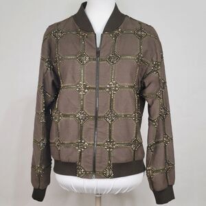 Haute Hippie Believe Embelished olive bomber jacket size small NWOT
